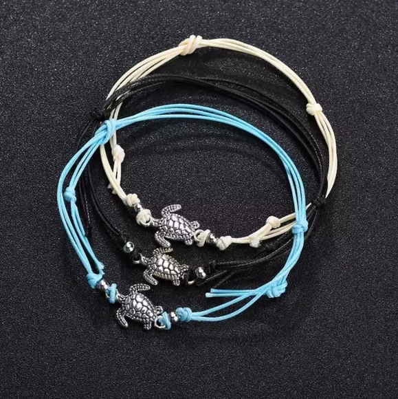 Turtle Adjustable Anklet Black Silver Color - Picture 2 of 8